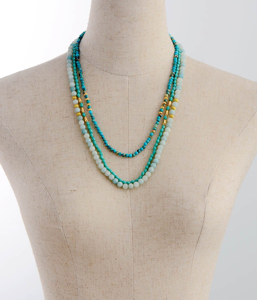 Natural Turquoise & Amazonite Three Layer Necklace