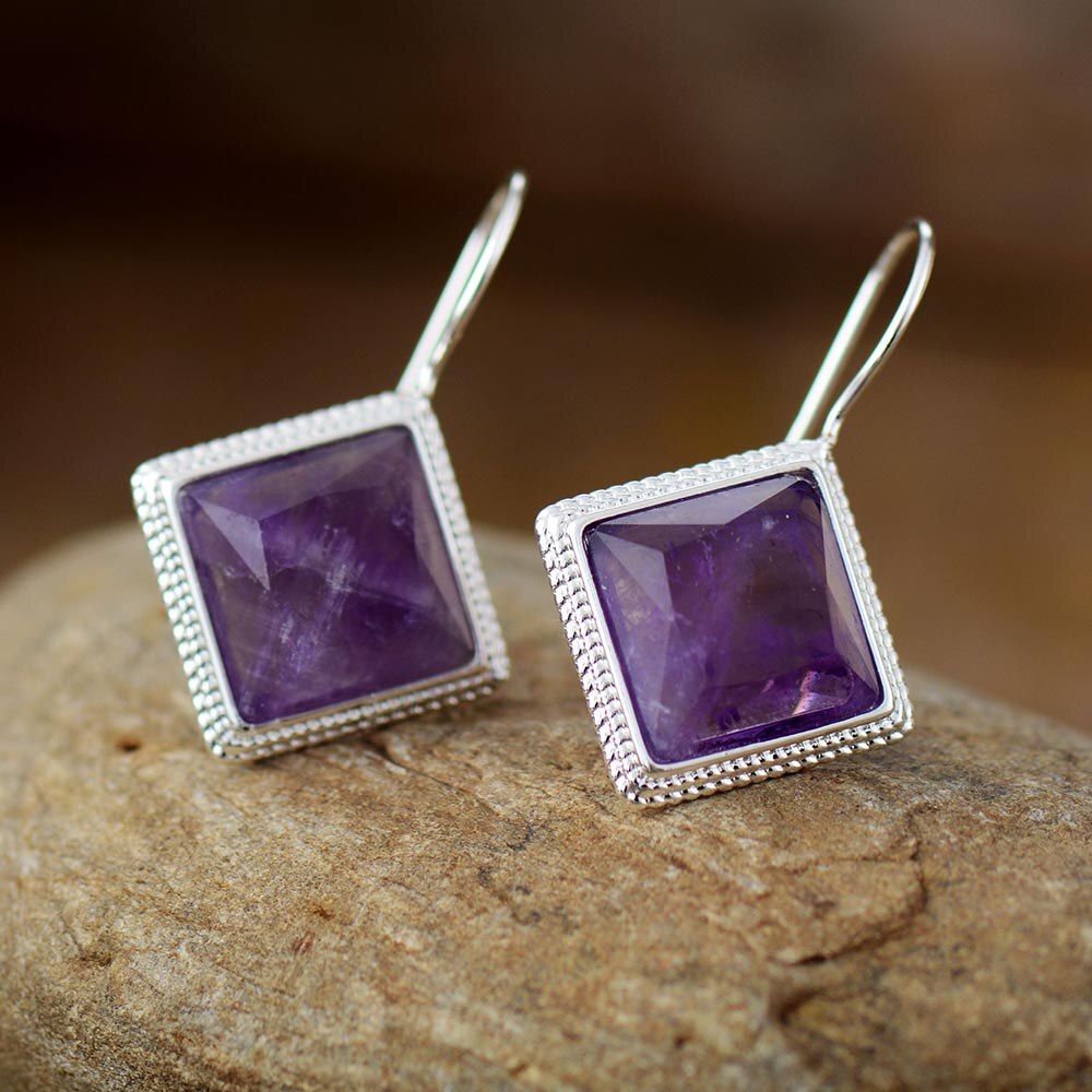 Natural Labradorite / Amethyst / Lapis Lazuli Geometric Earrings