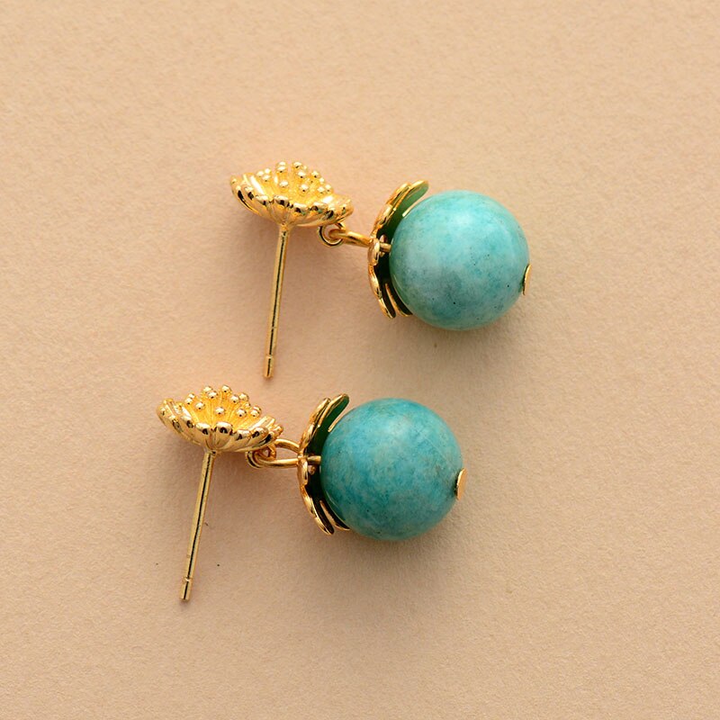 Natural Amazonite Flower Earrings