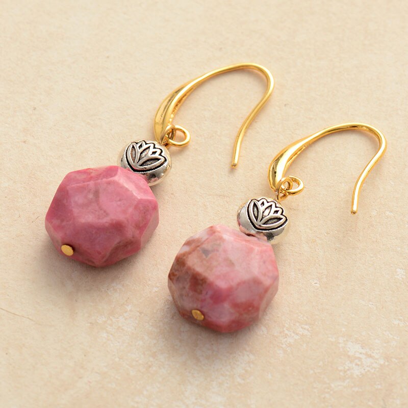 Natural Rhodonite Lotus Dangle Earring