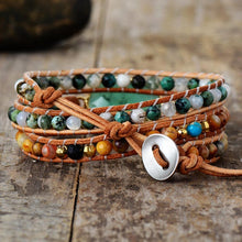 Load image into Gallery viewer, Natural Turquoise, Onyx, Lava Beads &amp; Jade Charm Leather Wrap Bracelet
