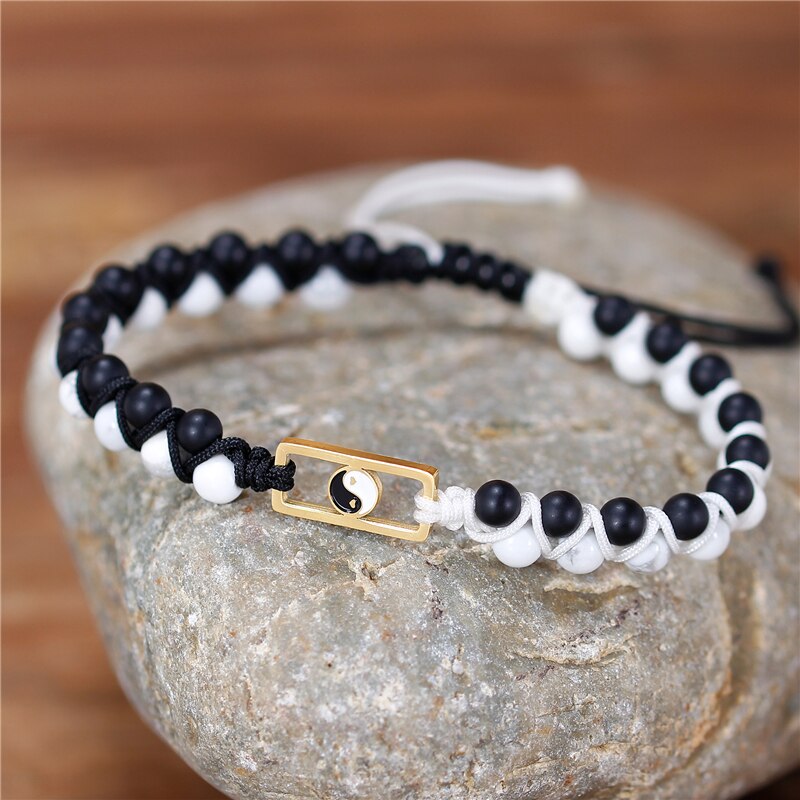 Natural Black Agate & Howlite Yin Yang Bracelet