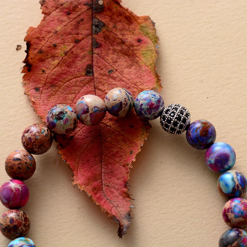 Natural Purple Jasper & Amethyst Charm Beaded Bracelet
