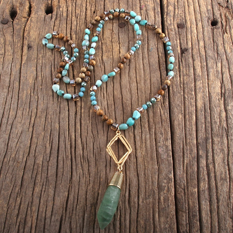 Natural Amazonite, Jasper & Aventurine Pendant Necklace