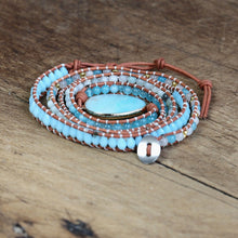 Load image into Gallery viewer, Natural Quartz &amp; Amazonite Leather Wrap Bracelet
