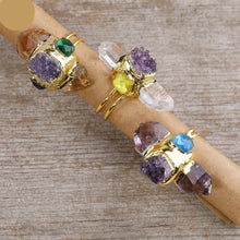 Load image into Gallery viewer, Natural Hexagonal Amethyst / Clear Quartz / Citrine Ring
