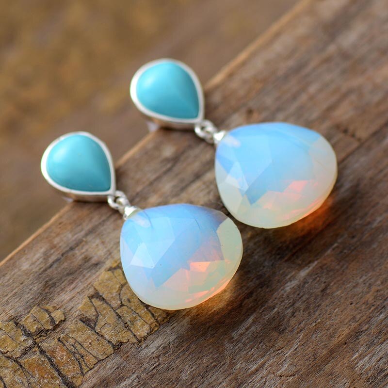 Natural Opal Teardrop Stud Earring