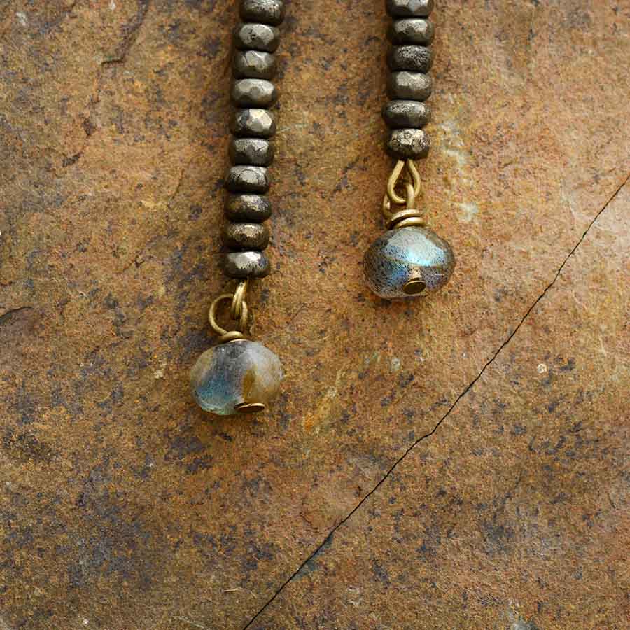 Natural Pyrite & Labradorite Dangle Earrings