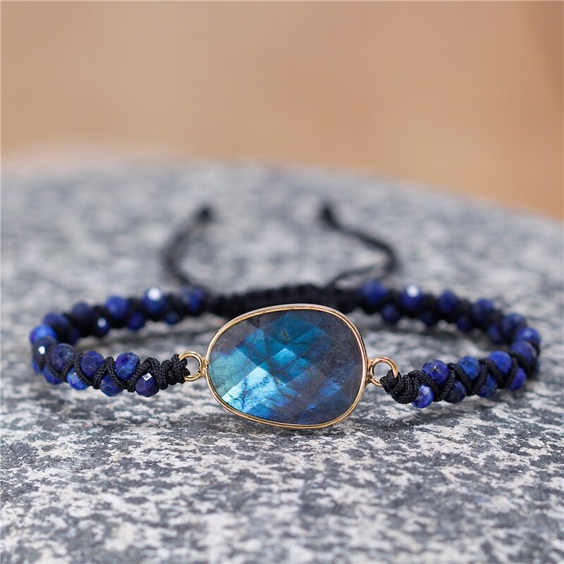 Natural Lapis Lazuli & Flash Labradorite Braided Bracelet