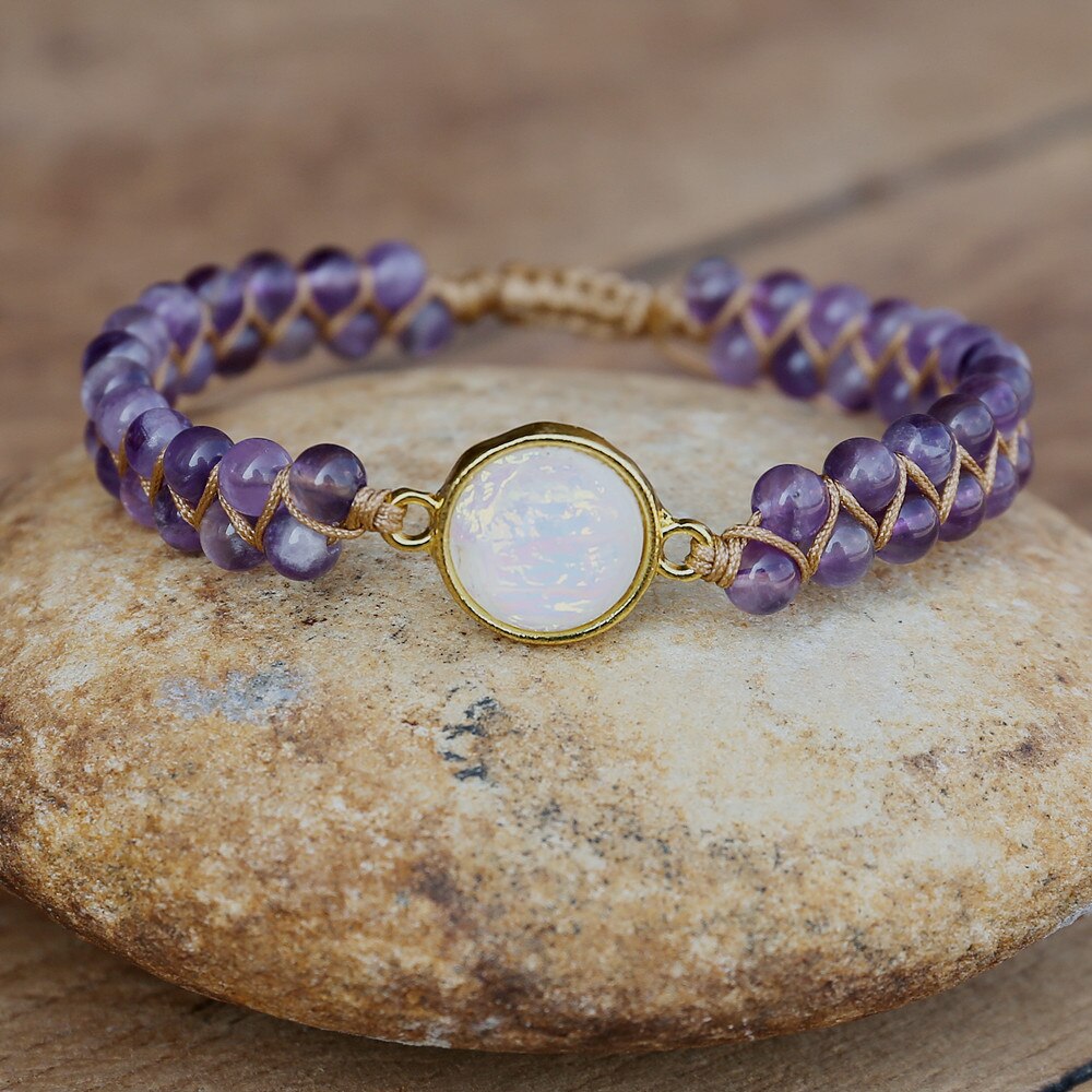 Natural Amethyst & Opal Wrap Bracelet