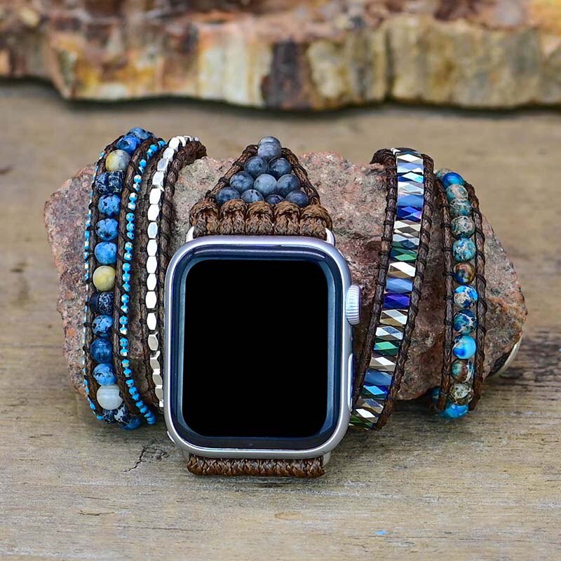 Natural Labradorite & Blue Jasper Wrap Apple Watch Band