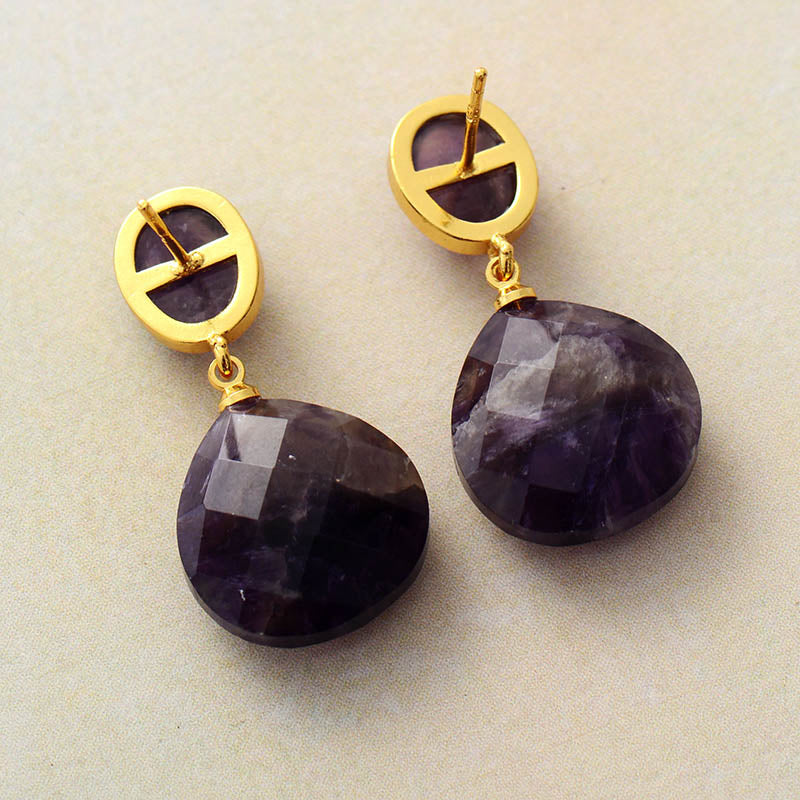 Natural Amethyst Teardrop Stud Earrings