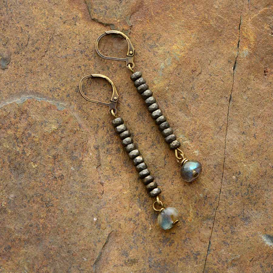 Natural Pyrite & Labradorite Dangle Earrings