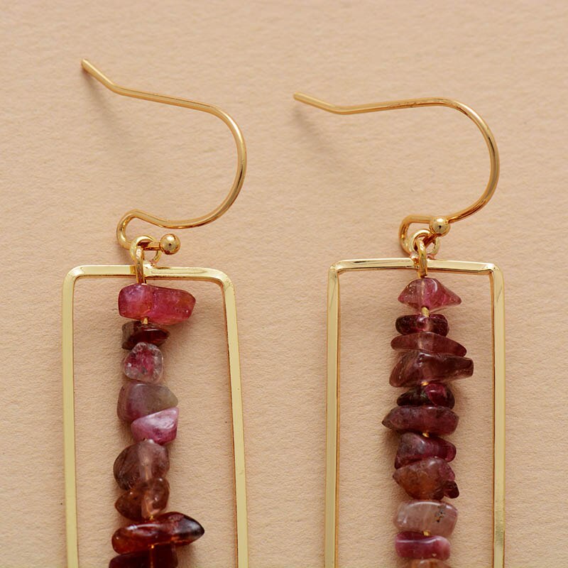 Natural Tourmaline Rectangular Earrings