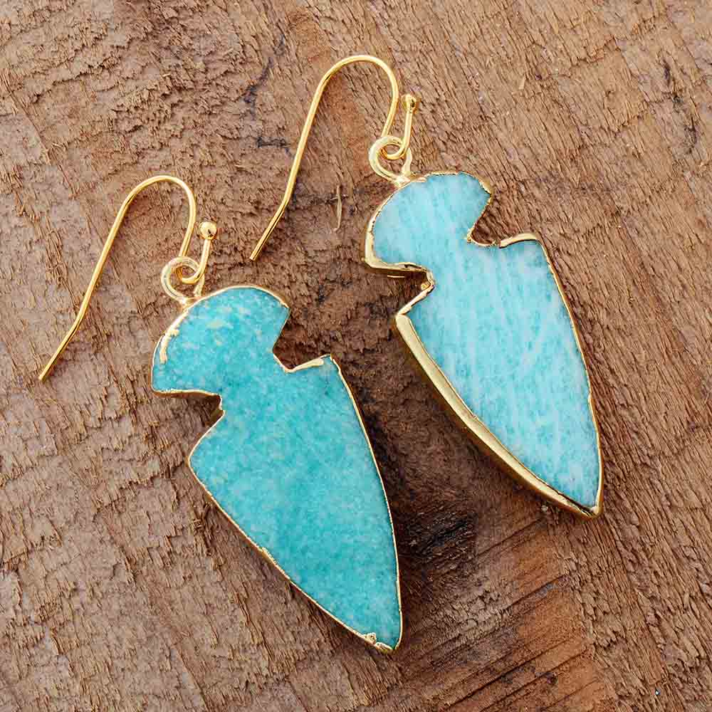 Natural Amazonite Arrowhead Earrings