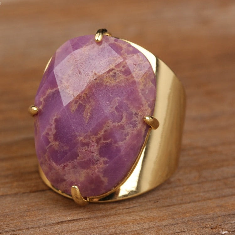 Natural Purple Jade Cuff Ring