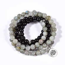 Load image into Gallery viewer, Natural Black Onyx &amp; Labradorite 108 Beads Mala Necklace / Bracelet
