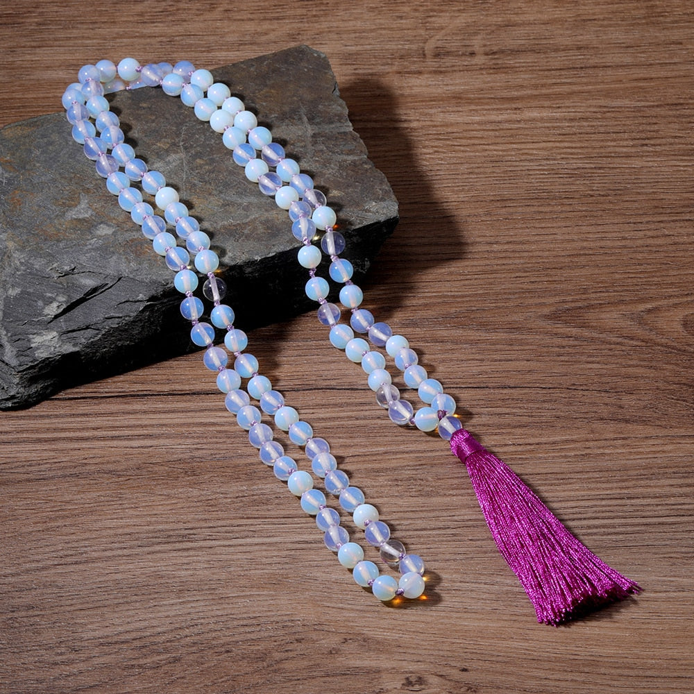 Natural Opal 108 Beads Mala Necklace