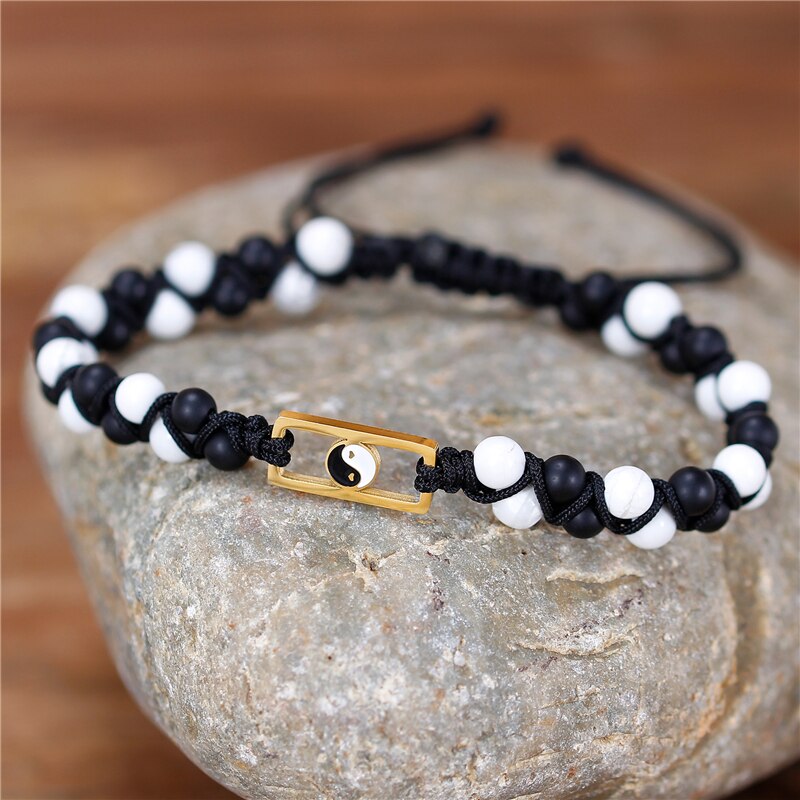 Natural Black Agate & Howlite Yin Yang Bracelet