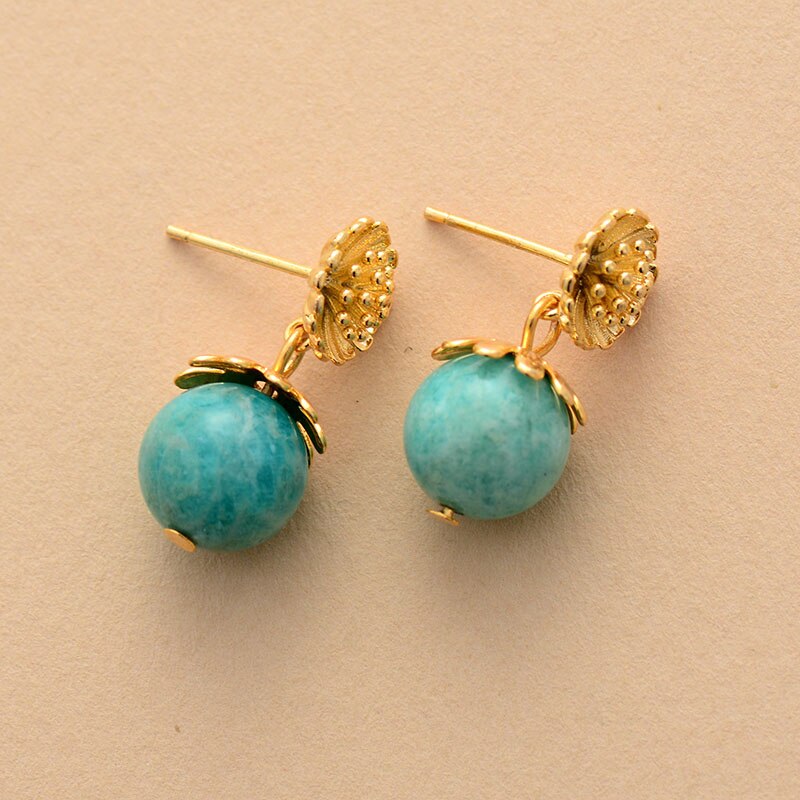 Natural Amazonite Flower Earrings