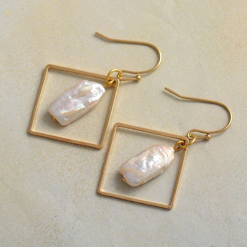 Natural Freshwater Pearls Geometrical Earrings