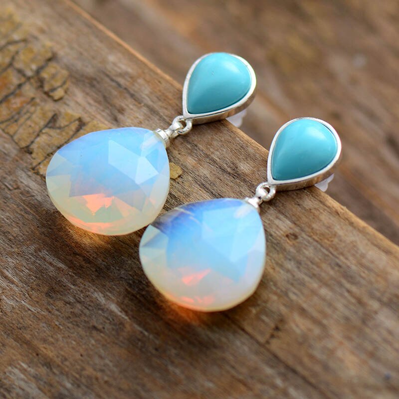 Natural Opal Teardrop Stud Earring