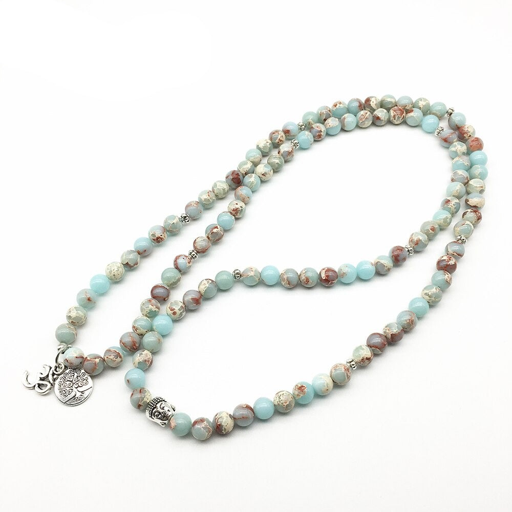 Natural Aqua Terra Jasper 108 Mala Beads Necklace / Bracelet