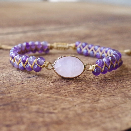 Natural Amethyst & Rose Quartz Wrap Bracelet