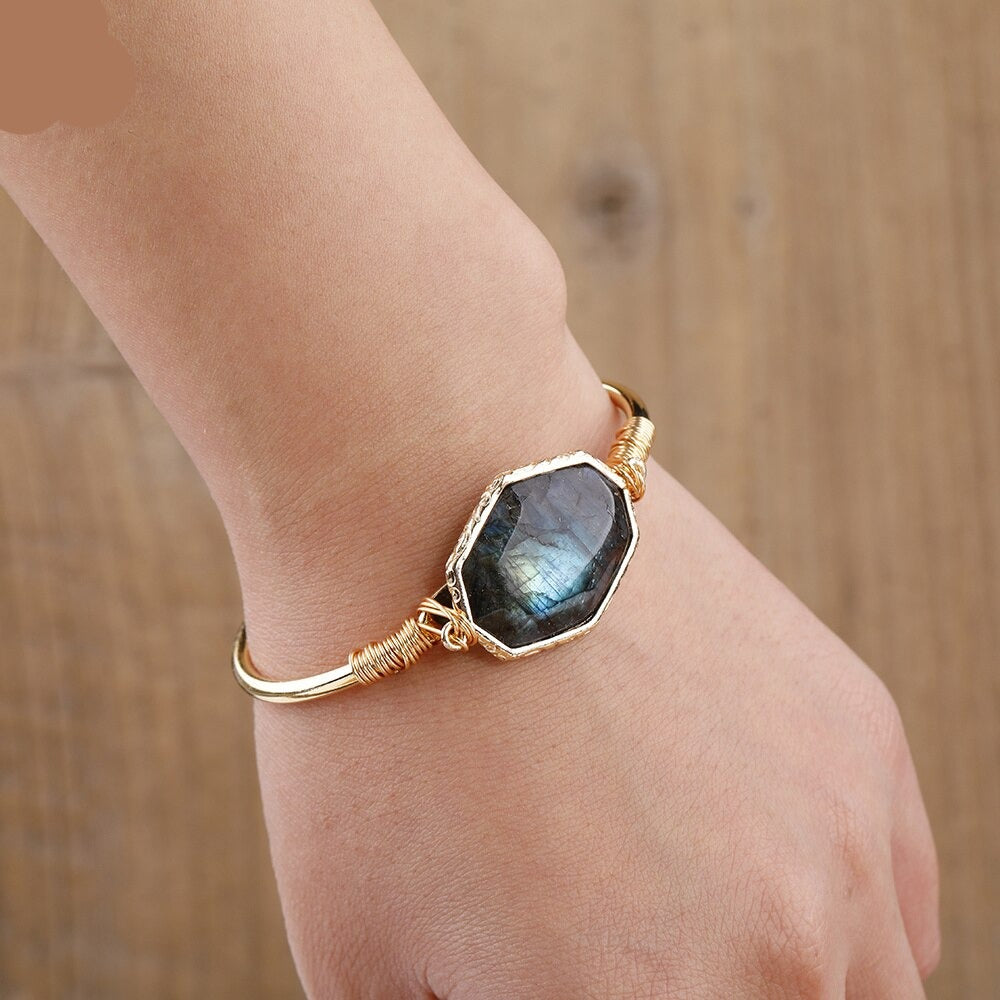 Natural Flash Labradorite Cuff Bracelet