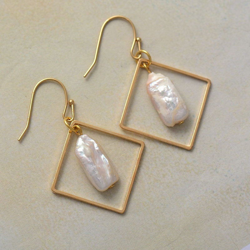 Natural Freshwater Pearls Geometrical Earrings