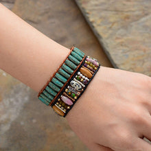Load image into Gallery viewer, Natural Jasper, Rhodonite &amp; Agate Leather Wrap Bracelet
