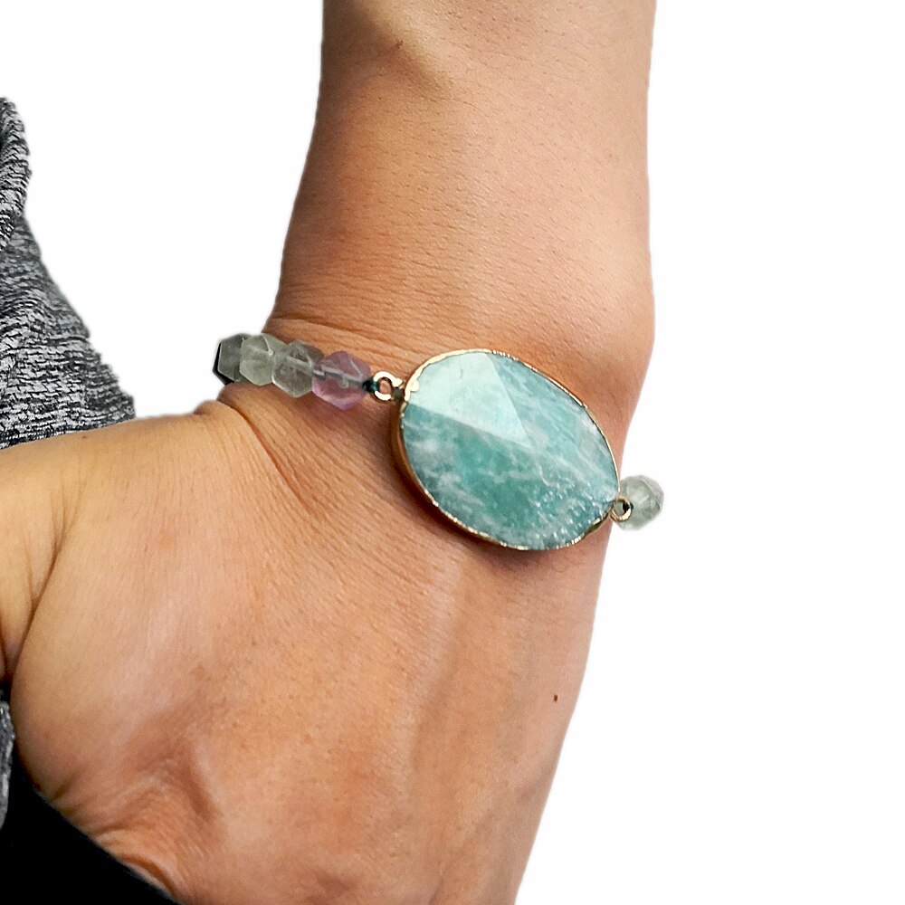 Natural Rainbow Fluorite & Amazonite Beaded Bracelet