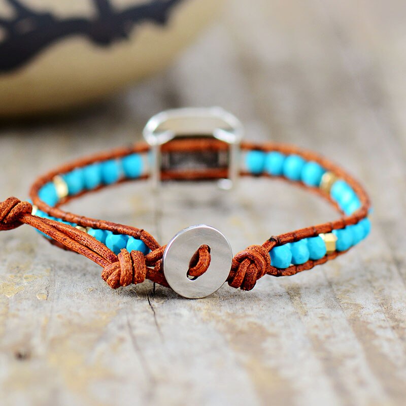 Natural Hawaiian Turquoise Leather Bracelet with Antique Charm