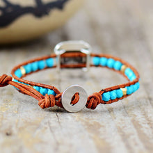 Load image into Gallery viewer, Natural Hawaiian Turquoise Leather Bracelet with Antique Charm
