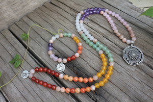 Natural Amethyst, Sunstone, Onyx, Aventurine & Rose Quartz 108 Beads Mala Necklace / Bracelet