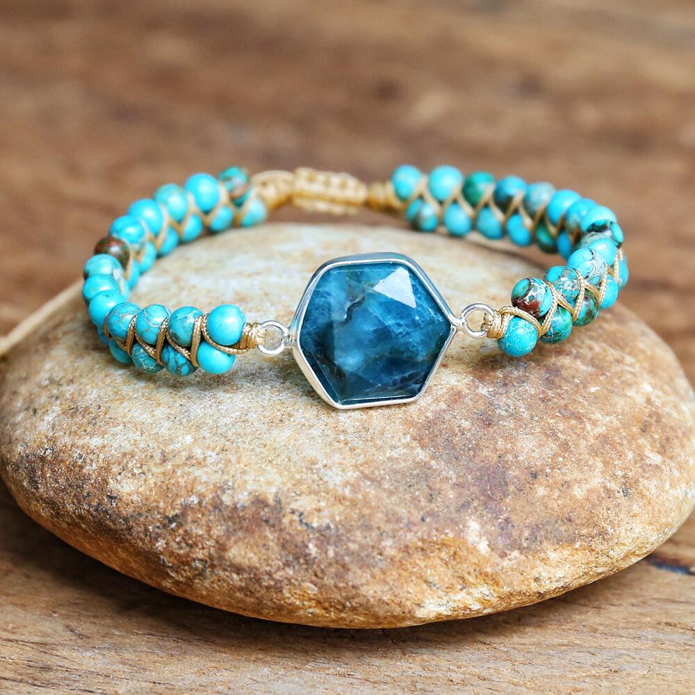 Natural Turquoise Jasper & Apatite Wrap Bracelet