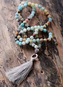 Natural Unpolished Amazonite & Onyx Tibetan Vintage Necklace