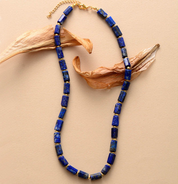 Natural Lapis Lazuli Tube Beads Choker Necklace