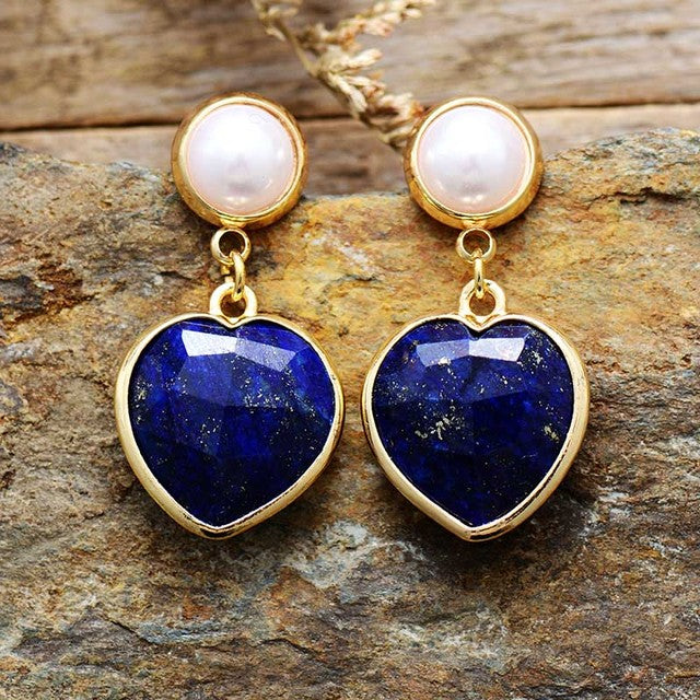 Natural Heart Shaped Lapis Lazuli Stud Earring