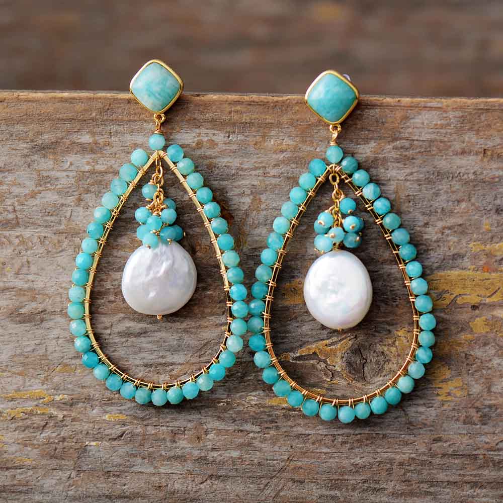 Natural Amazonite & Freshwater Pearls Earrings