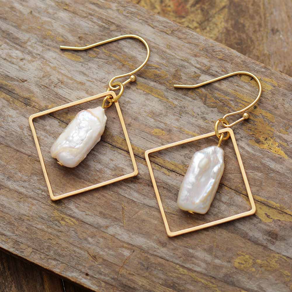 Natural Freshwater Pearls Geometrical Earrings