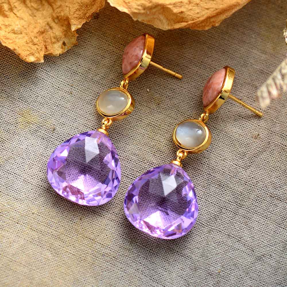 Natural Lavender Amethyst & Rhodonite Earrings