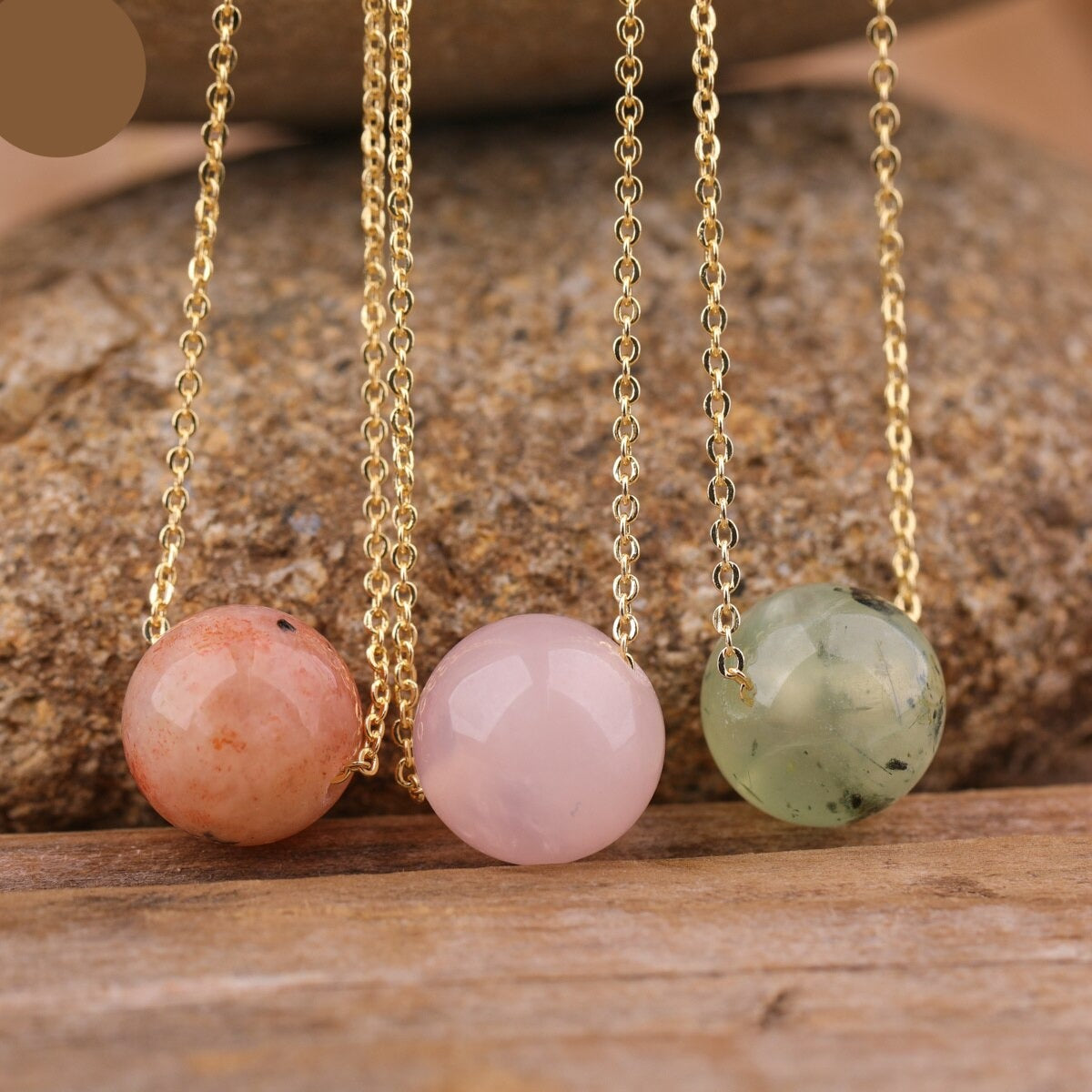 Natural Gemstone Sphere Pendant Minimalist Necklace