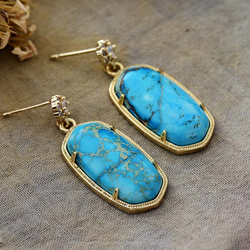 Natural Turquoise Jasper & Zircons Earrings