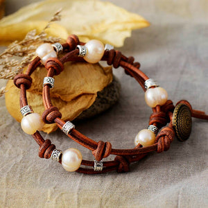 Natural Freshwater Pearls Leather Wrap Bracelet / Necklace