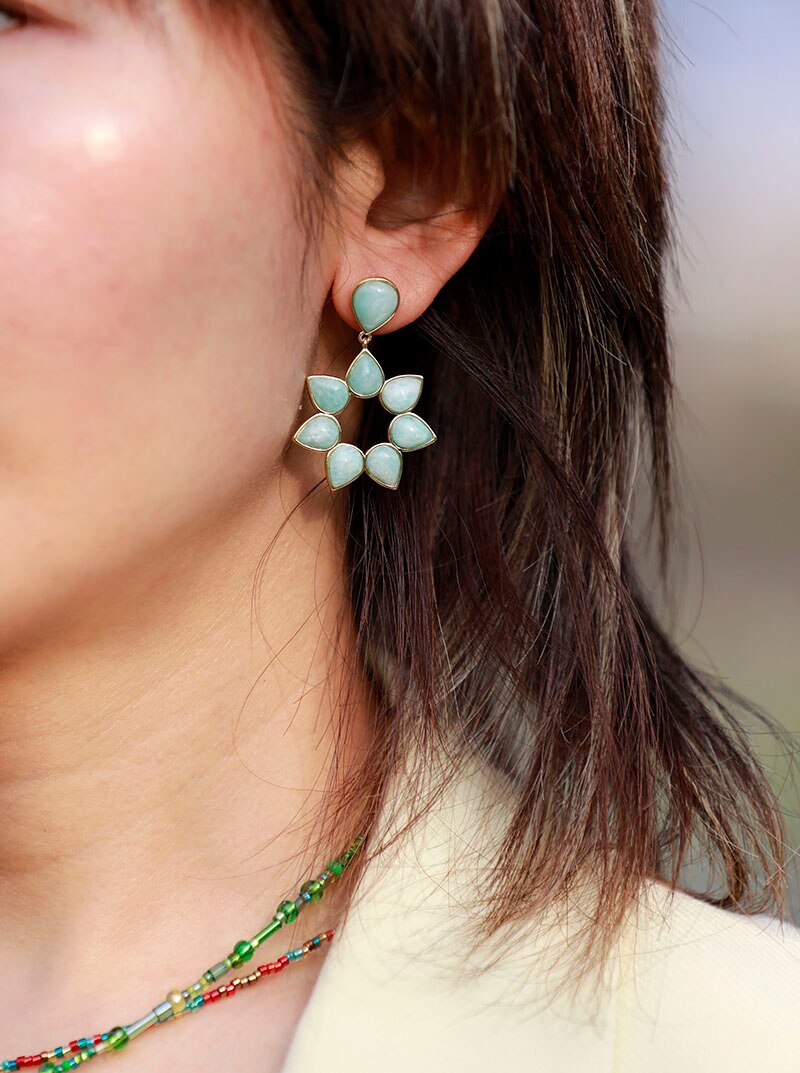 Natural Amazonite Flower Earrings