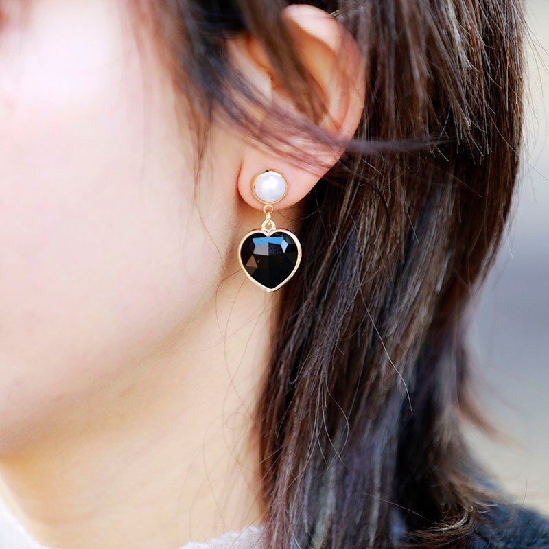 Natural Heart Shaped Black Onyx Stud Earring