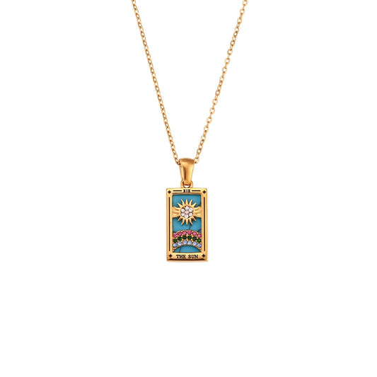 The Sun - Tarot card Dainty 18k Necklace with Blue Enamel