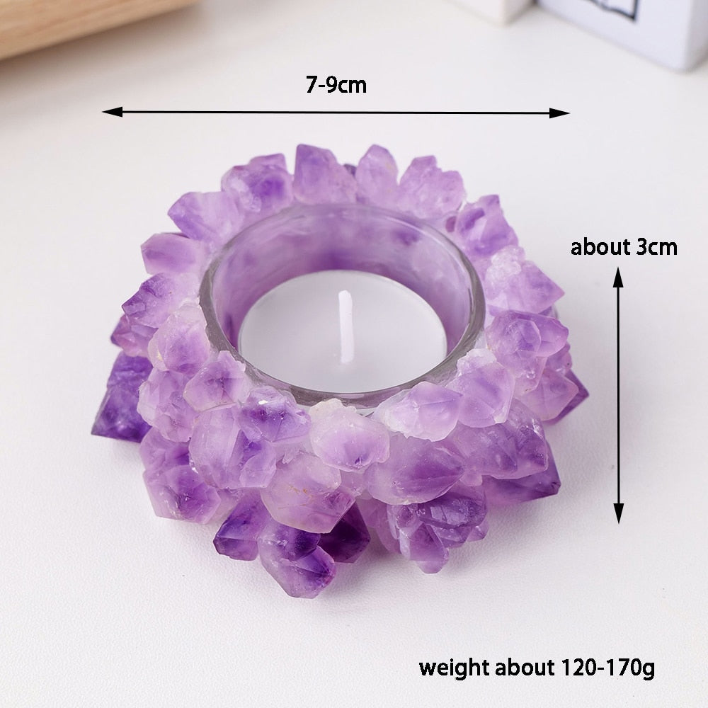 Natural Amethyst Flower Cluster Candle Holder