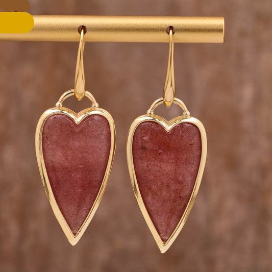 Natural Heart-shaped Strawberry Quartz Earrings